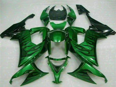 Carenados Moto Kawasaki ZX10R 2008-2010 - Negro Brillante Verde Llama