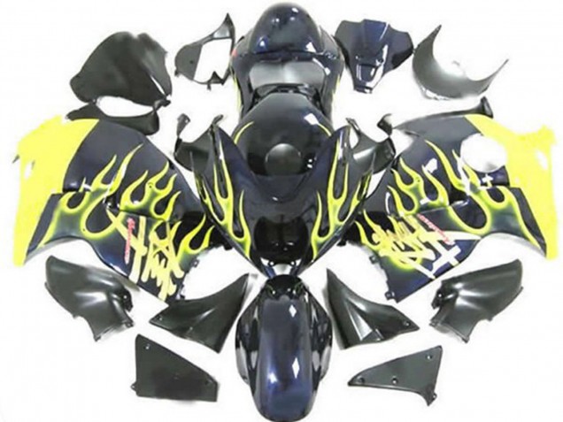 Carenados Moto Suzuki GSXR 1300 1996-2007 - Negro Brillante Amarillo Llama