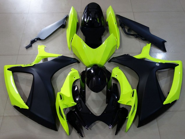 Carenados Moto Suzuki GSXR 600 / GSXR 750 2006-2007 - Neon Amarillo Negro Brillante Negro Mate