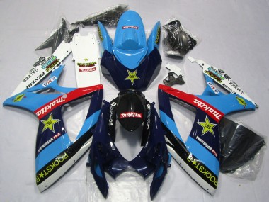 Carenados Moto Suzuki GSXR 600 / GSXR 750 2006-2007 - Azul Blanco Rojo Negro Brillante Rockstar