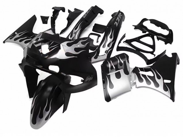Carenados Moto Kawasaki ZZR600 1998-2003 - Negro Brillante Plata Llama
