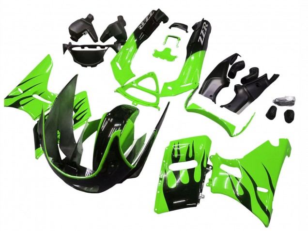Carenados Moto Kawasaki ZZR600 1998-2003 - Verde Negro Brillante Llama