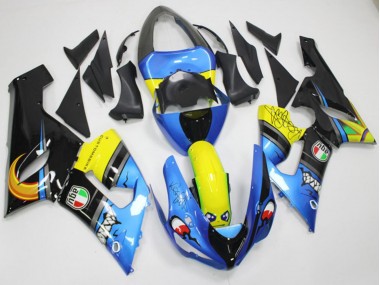 Carenados Moto Kawasaki ZX6R 2005-2006 - Azul Amarillo Negro Tiburón