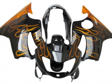 Carenados Moto Honda CBR600 F4 1999-2000 - Negro Brillante Oro Llama