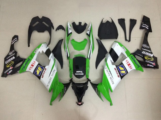 Carenados Moto Kawasaki ZX10R 2008-2010 - Blanco Verde Negro Brillante Motul Neos Banca Petas