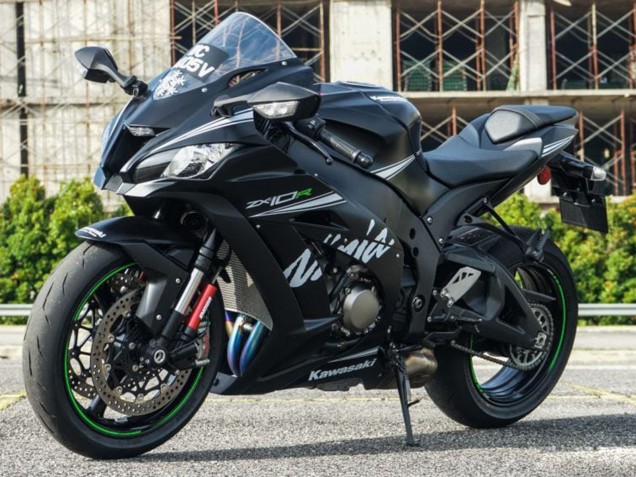 Carenados Moto Kawasaki ZX10R 2011-2015 - Negro Mate Blanco Verde Nieve Calcomanía