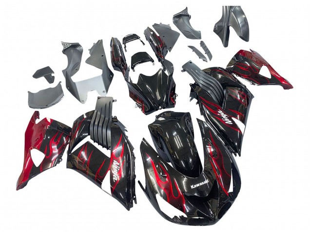 Kits Carenado Moto Kawasaki ZX14R ZZR1400 2006-2011 - Negro Brillante Rojo Llama