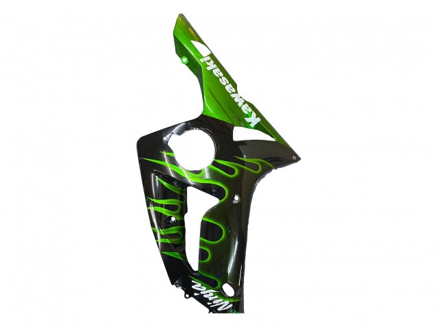 Carenados Moto Kawasaki ZX6R 2003-2004 - Negro Brillante Verde Llama