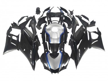 Carenados Moto Yamaha YZF R3/R25 2022-2024 - Negro FibraCarbono Estilo Plata Azul
