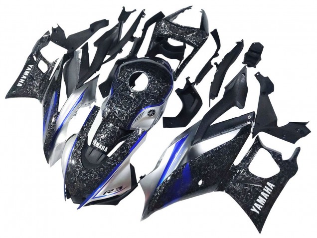 Carenados Moto Yamaha YZF R3/R25 2022-2024 - Marble Negro Plata Azul Falsificado FibraCarbono Estilo