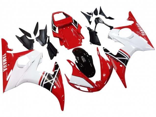Carenado Moto Yamaha YZF R6 2003-2004 - Blanco Rojo Negro Brillante
