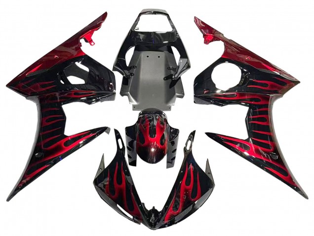 Carenados Moto Yamaha YZF 600 R6 2005 - Negro Rojo Llama