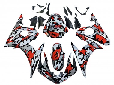 Carenados Moto Yamaha YZF 600 R6 2005 - Negro Rojo Gris Camouflage