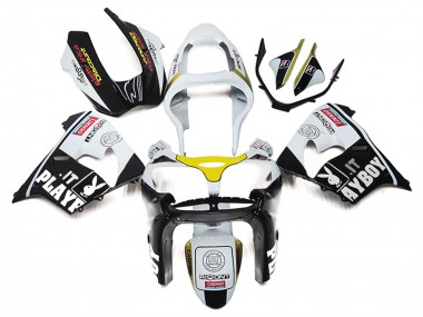 Carenados Moto Kawasaki ZX9R 2000-2001 - Blanco Amarillo Negro Brillante Playboy