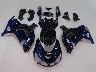 Carenados Moto Kawasaki ZX14R ZZR1400 2006-2011 - Negro Brillante Azul Llama
