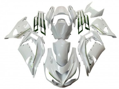 Carenados Moto Kawasaki ZX14R ZZR1400 2012-2024 - Blanco Verde Plata Raya