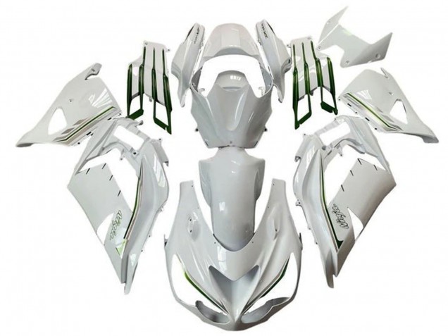 Carenados Moto Kawasaki ZX14R ZZR1400 2012-2024 - Blanco Verde Plata Raya