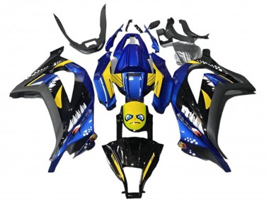 Carenados Moto Kawasaki EX300 2013-2024 - Azul Amarillo Negro Tiburón