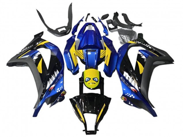 Carenados Moto Kawasaki EX300 2013-2024 - Azul Amarillo Negro Tiburón
