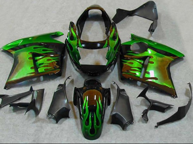 Carenados Moto Honda CBR1100XX Blackbird 1996-2007 - Negro Brillante Verde Llama
