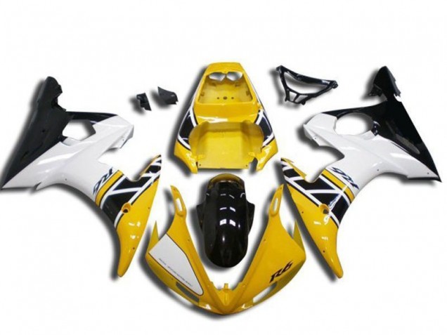 Carenado Moto Yamaha YZF R6 2003-2004 - Amarillo Blanco Negro Brillante