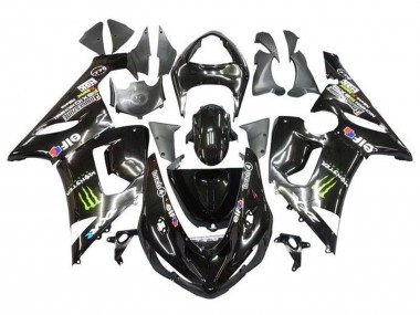 Carenados Moto Kawasaki ZX6R 2005-2006 - Negro Brillante Amarillo Monstruo