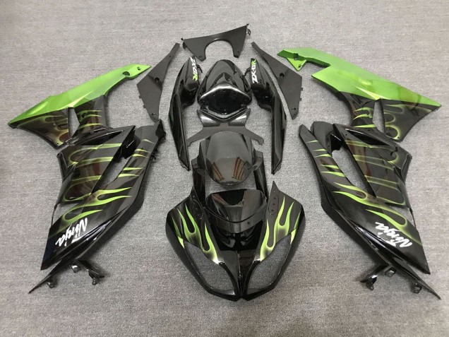 Carenados Moto Kawasaki ZX6R 2007-2008 - Negro Verde Claro Llama