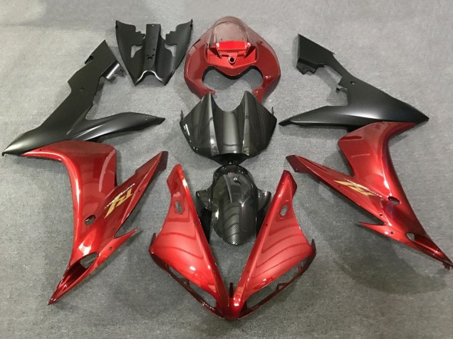 Carenados Moto Yamaha YZF 1000 R1 2004-2006 - Rojo Falso FibraCarbono Negro Mate