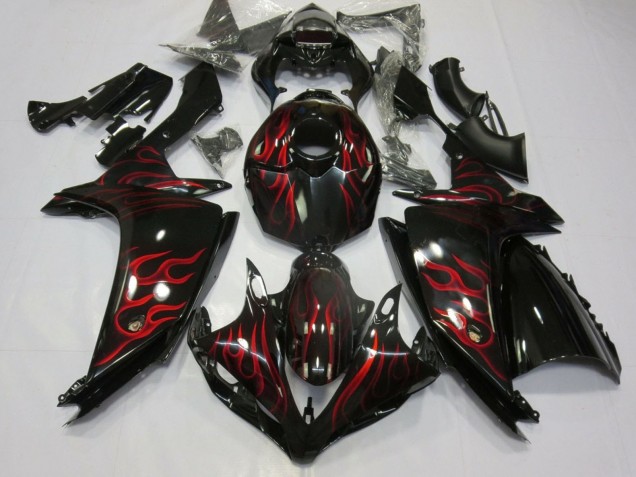 Carenados Moto Yamaha YZF 1000 R1 2007-2008 - Negro Brillante Rojo Llama
