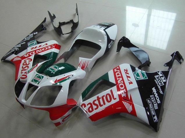 Carenado Moto Honda VTR1000 2000-2006 - Blanco Rojo Verde Negro Brillante Castrol