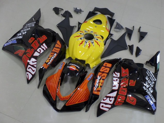 Carenados Moto Honda CBR600RR 2009-2012 - Amarillo Naranja Negro Brillante Rossi Carrera