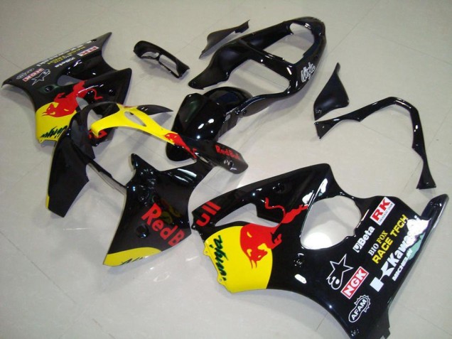 Carenados Moto Kawasaki ZX6R 2000-2002 - Negro Brillante Amarillo Rojo Bull