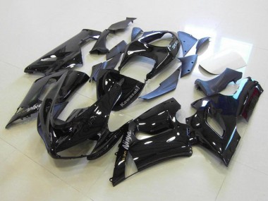 Carenados Moto Kawasaki ZX6R 2005-2006 - Negro Brillante Plata Calcomanías