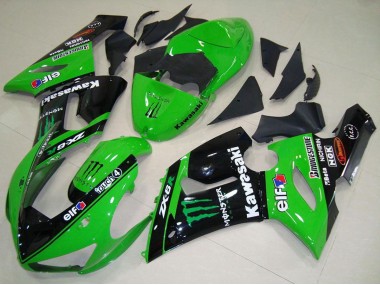 Carenados Moto Kawasaki ZX6R 2005-2006 - Verde Negro Brillante Elf Monstruo