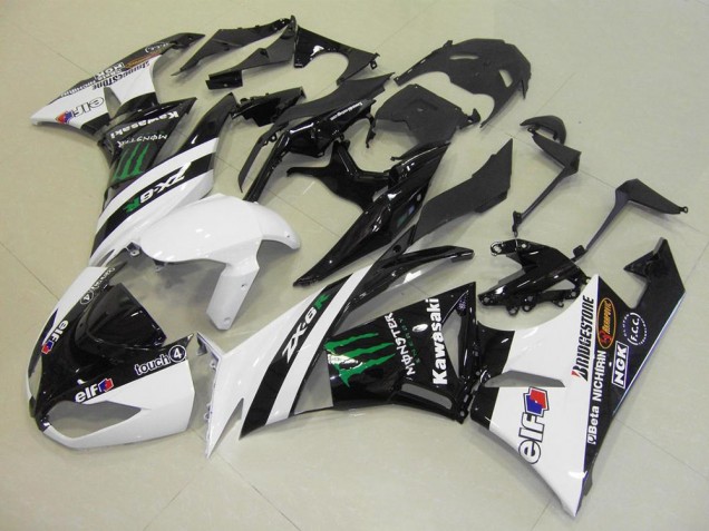 Carenados Moto Kawasaki ZX6R 2009-2012 - Blanco Negro Brillante Verde Elf Touch4 Monstruo Bridgestone