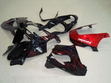 Carenado Moto Kawasaki ZX9R 2000-2001 - Negro Brillante Rojo Llama