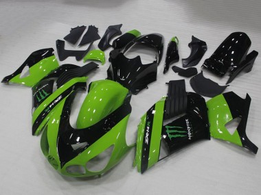 Carenados Moto Kawasaki ZX14R ZZR1400 2006-2011 - Verde Negro Brillante Monstruo