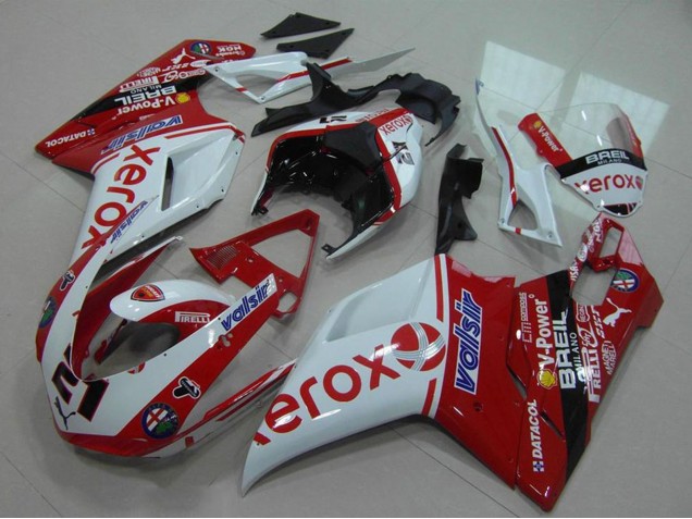 Carenado Moto Ducati 848 1098 1198 2007-2014 - Blanco Rojo Negro Brillante Valsir Xerox OEM Estilo 21