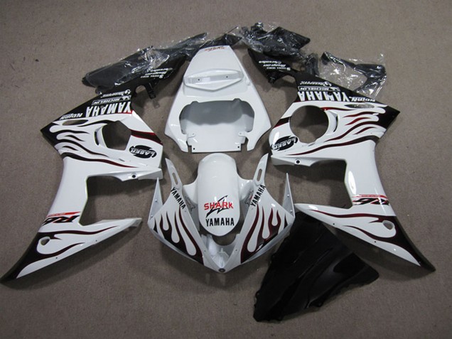 Carenados Moto Yamaha YZF R6 2003-2004 - Blanco Negro Brillante Llama Tiburón