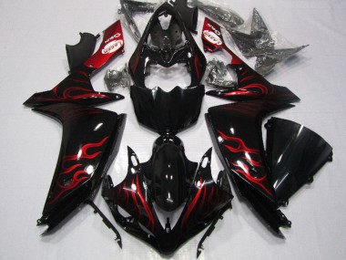 Carenado Moto Yamaha YZF R1 2007-2008 - Negro Brillante Rojo Llama