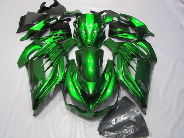 Carenados Moto Kawasaki ZX14R ZZR1400 2012-2024 - Verde Negro Brillante Plata Ninja